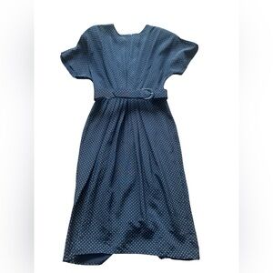 Vintage Mariposa Polka Dot Midi Dress Belted Navy Canada Made Size 5